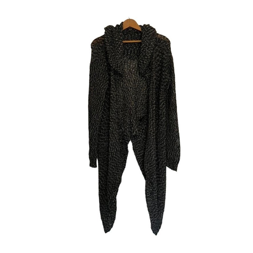 Rachel  Zoe Black white marled knit open front handkerchief cardigan S